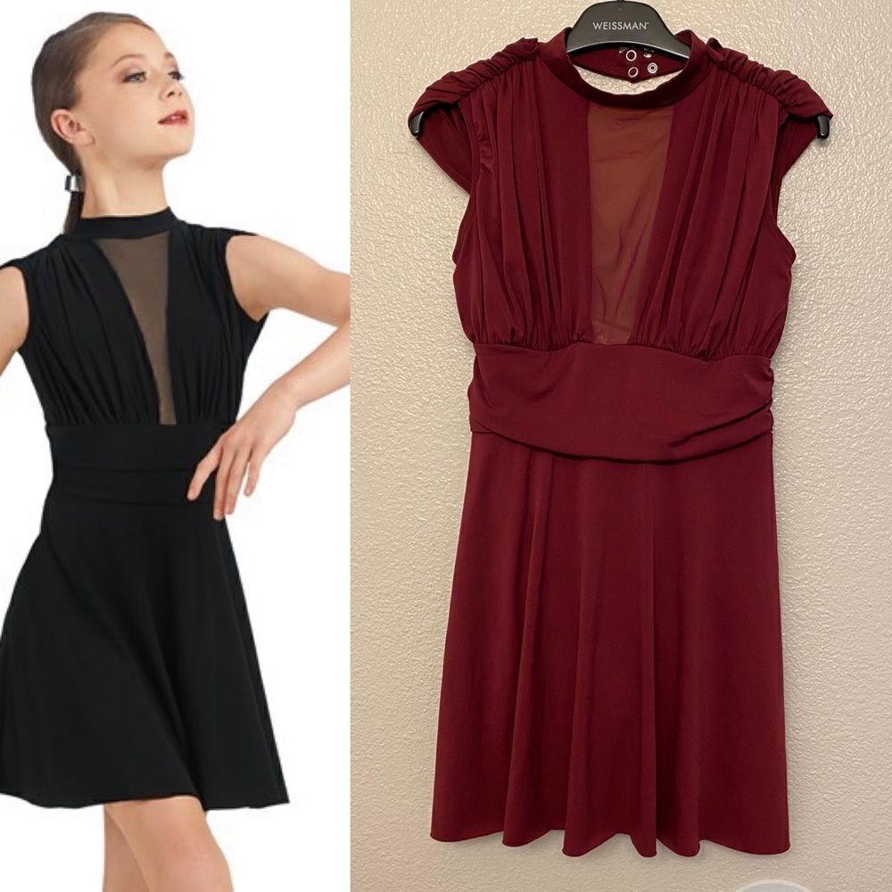 WEISSMAN Dance Costume burgundy red stretch Backing Down 11314 Child LC
